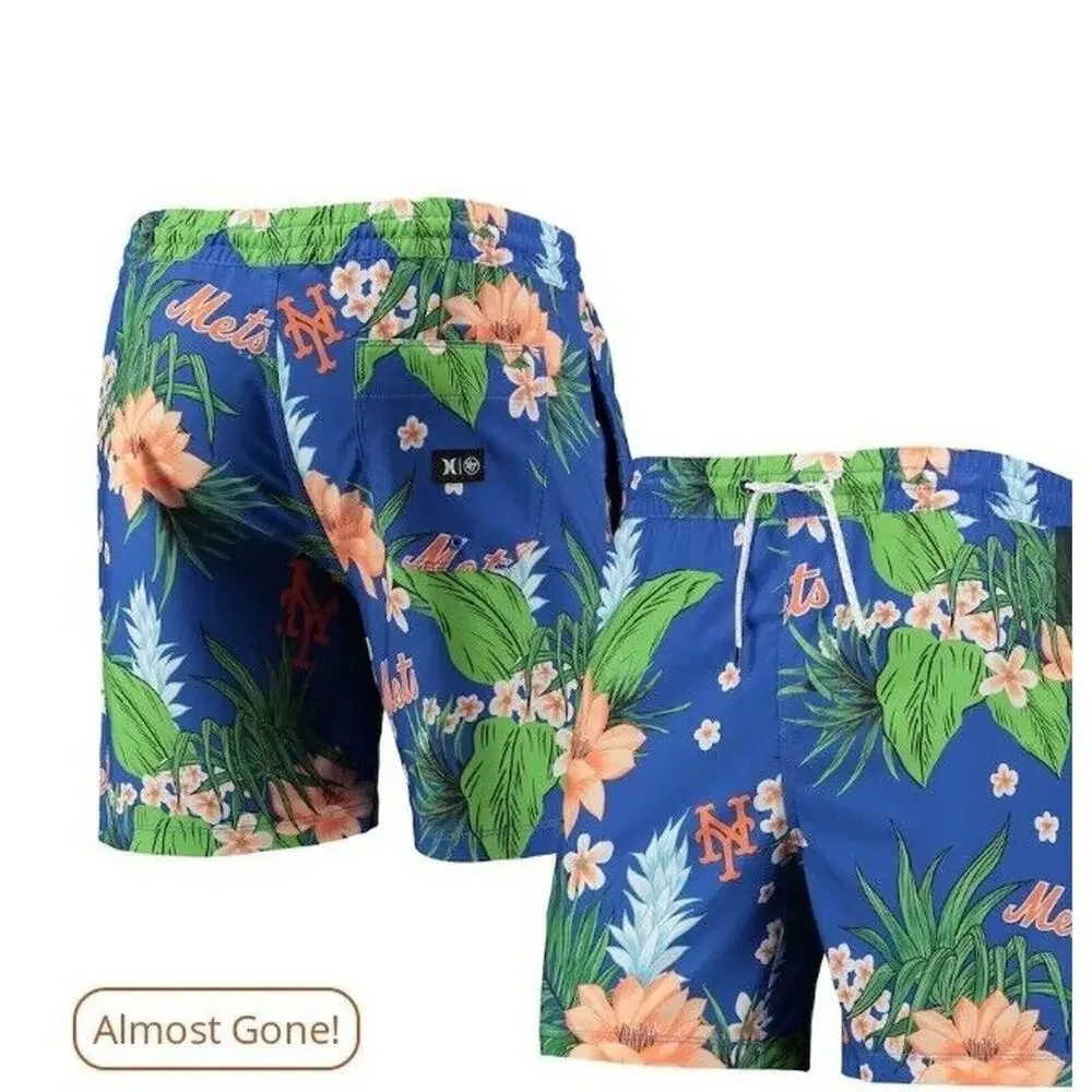 Hurley Swim Trunks MLB NEW YORK METS Men's XL BLUE Tropical Floral Board Shorts